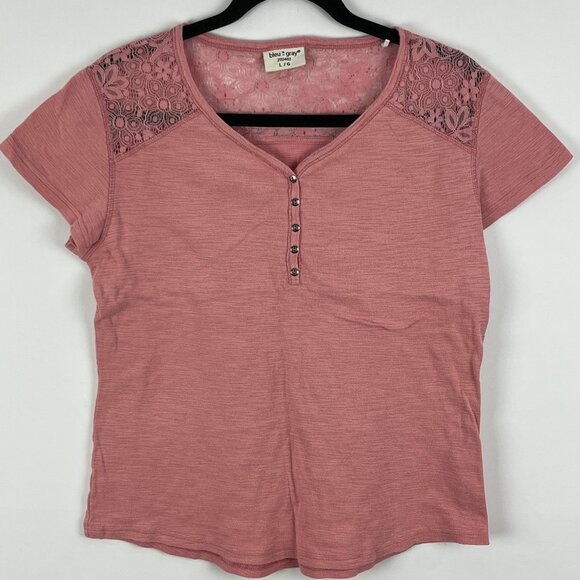 Bleu Gray Tops - Bleu Gray Top Blouse Size L Pink Short Sleeve V Neck Stretch Nylon Rayon Cotton